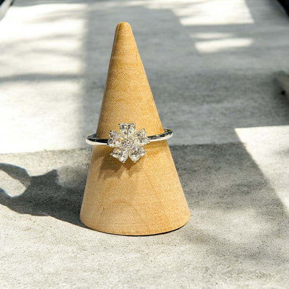 Moissanite Diamond GRA Certified Heart Petal Flower Ring Sterling Silver PREORDER