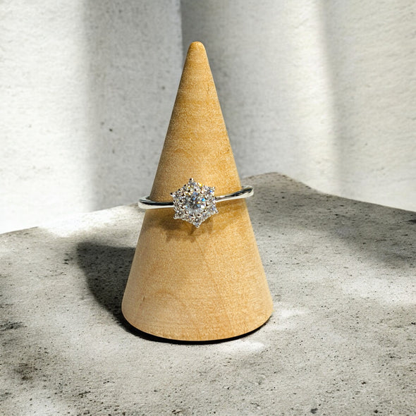 Moissanite Diamond GRA Certified Flower Ring Sterling Silver PREORDER