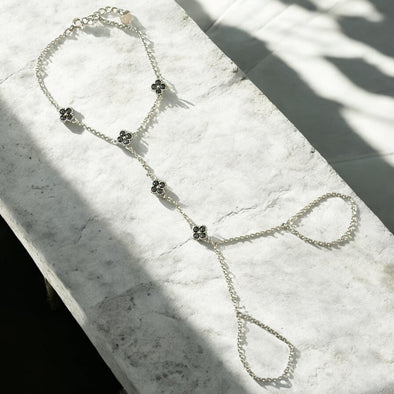 GRA Certified Black Moissanite Diamond 5 Clover Hand Chain