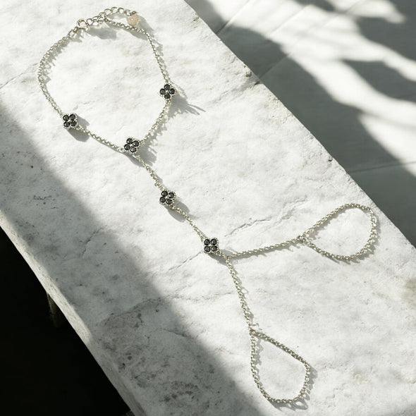 GRA Certified Black Moissanite Diamond 5 Clover Hand Chain