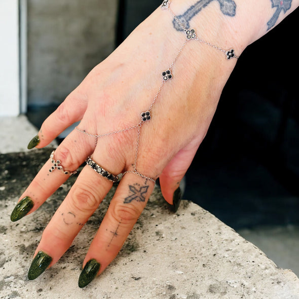 GRA Certified Black Moissanite Diamond 5 Clover Hand Chain