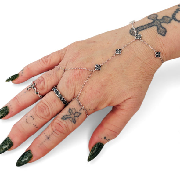 GRA Certified Black Moissanite Diamond 5 Clover Hand Chain