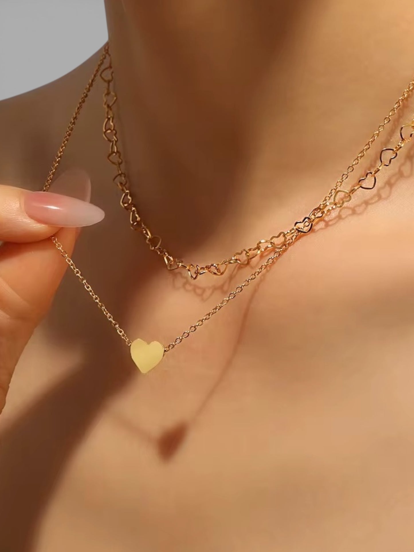 Waterproof Double Layer Heart Necklace & Bracelet Set