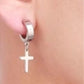 Waterproof Chunky Huggie Cross Dangle Earrings