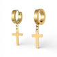Waterproof Chunky Huggie Cross Dangle Earrings