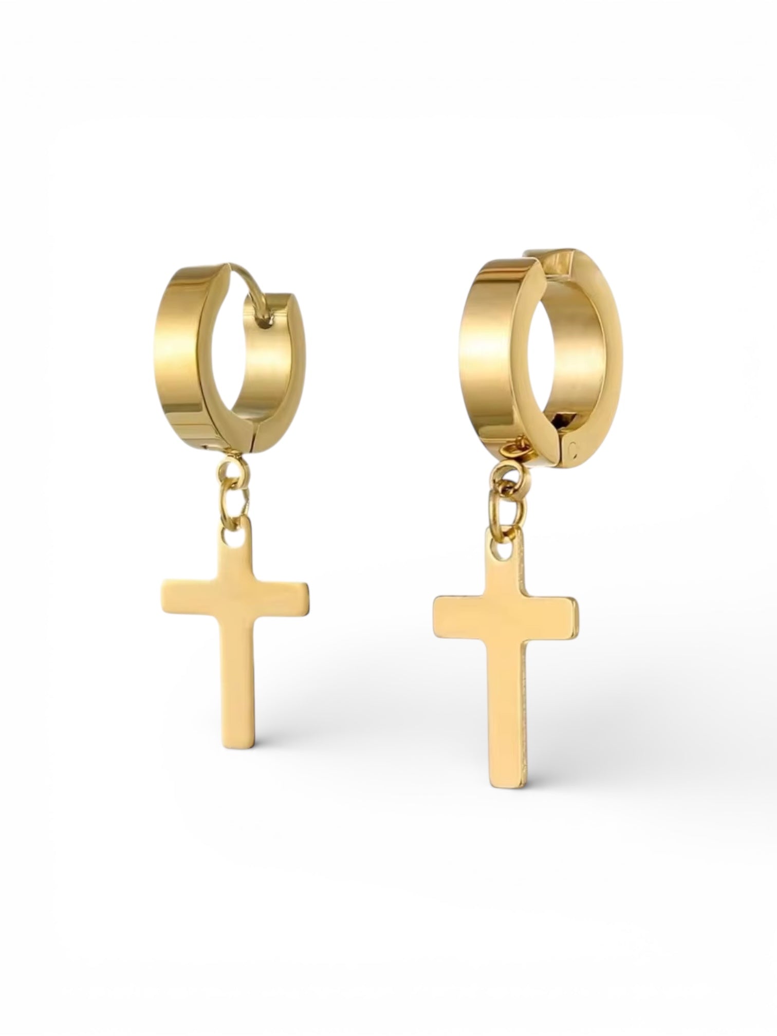 Waterproof Chunky Huggie Cross Dangle Earrings