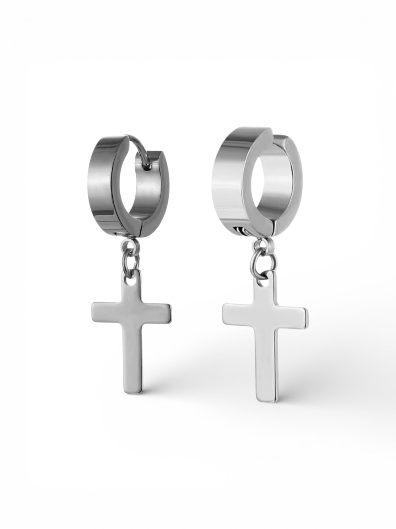 Waterproof Chunky Huggie Cross Dangle Earrings
