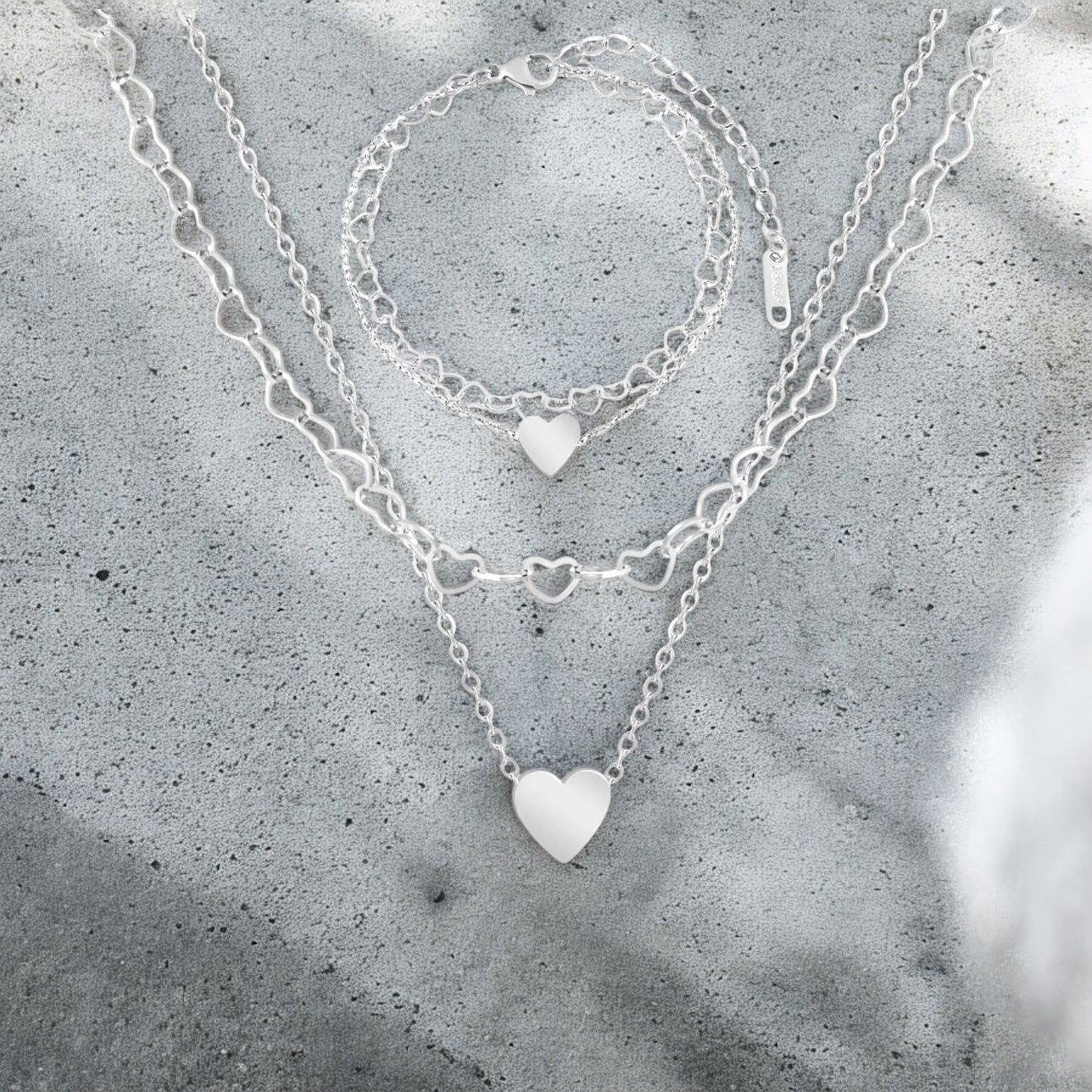 Waterproof Double Layer Heart Necklace & Bracelet Set