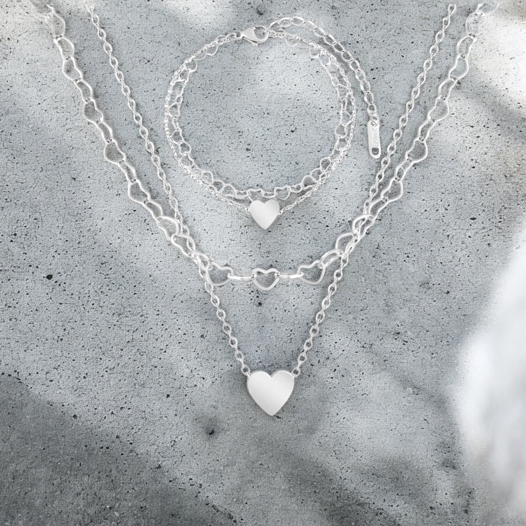 Waterproof Double Layer Heart Necklace & Bracelet Set