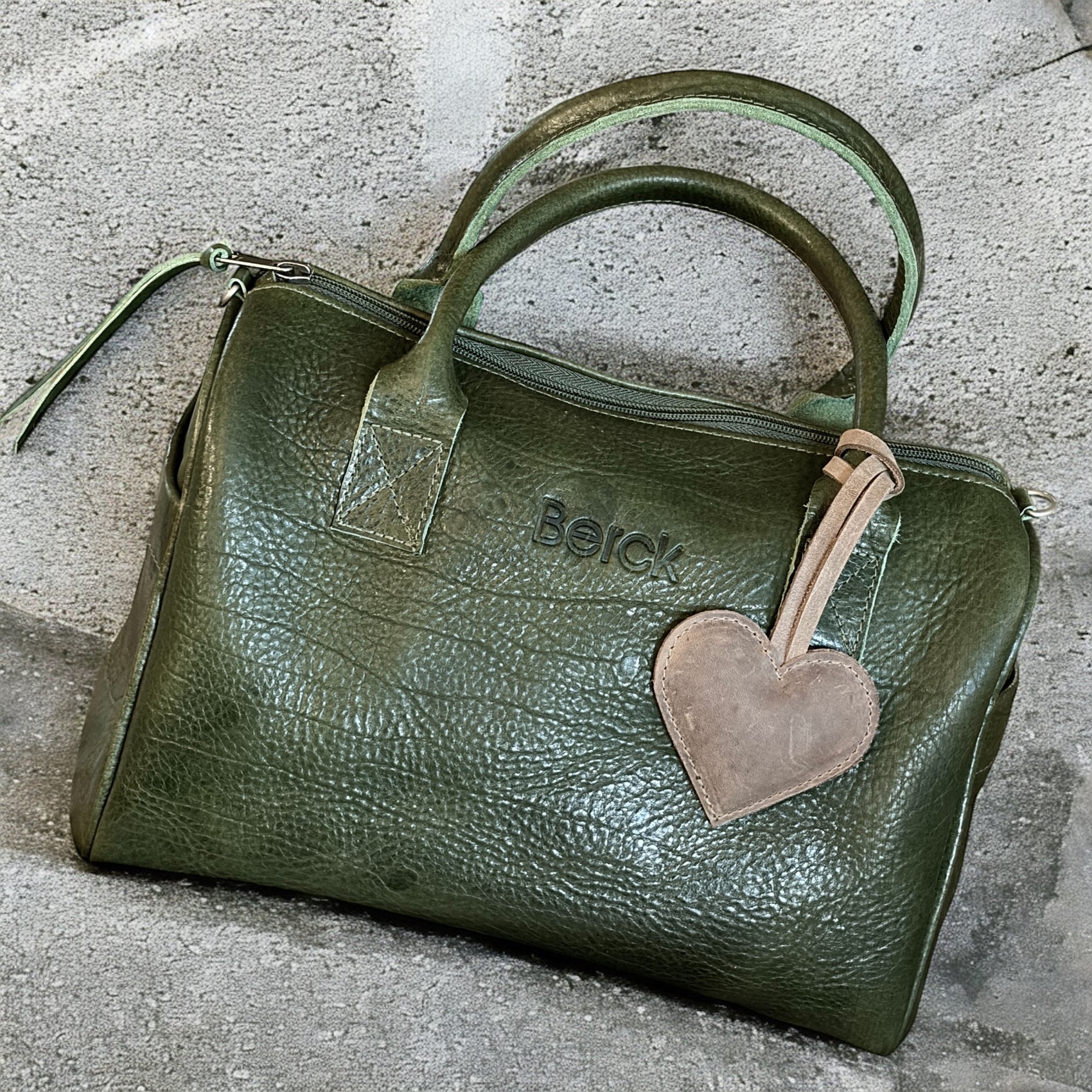 Berck Puffed Genuine Leather Heart Bag Charm