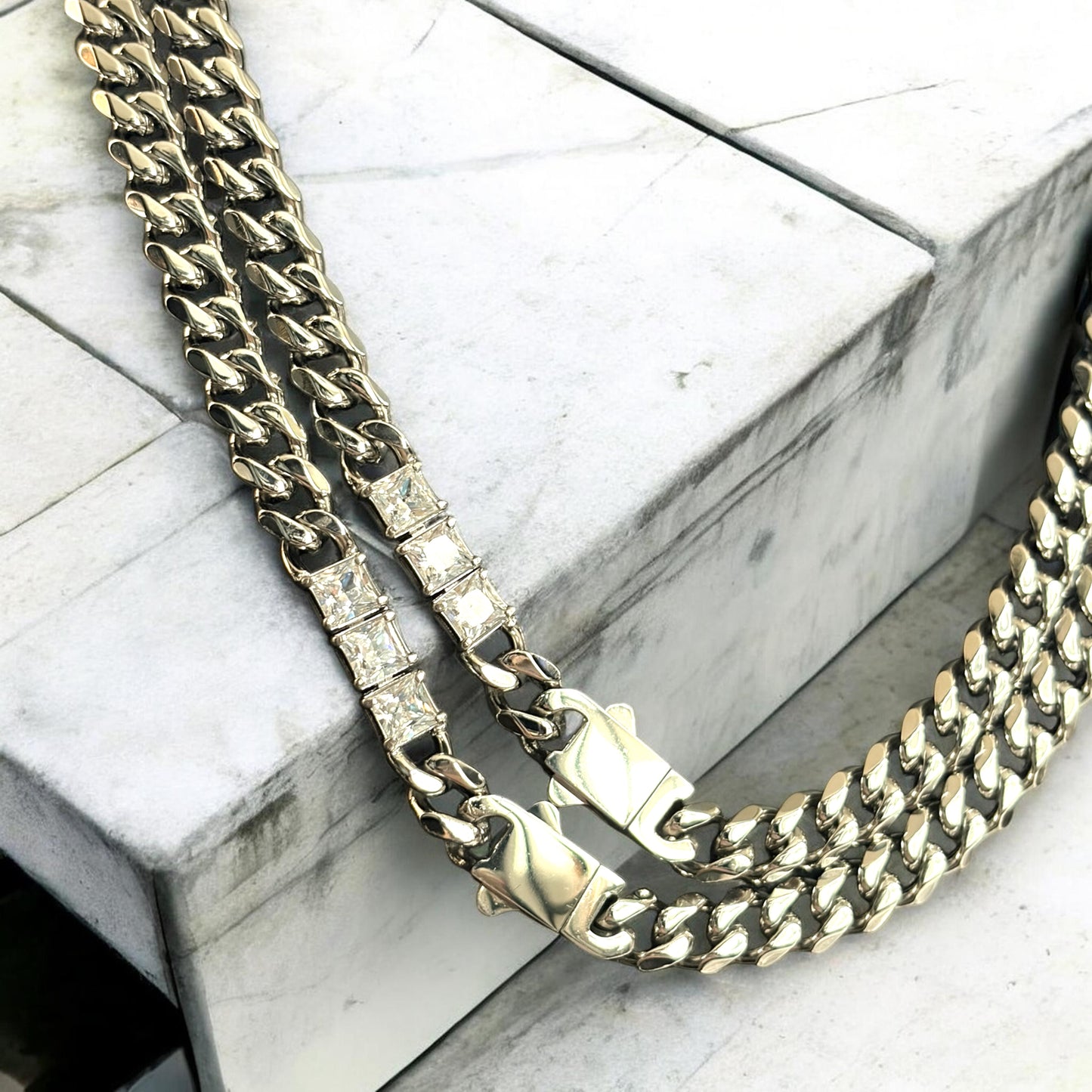 The Princess Collection - Waterproof Cuban Curb Chain Princess Cut 3 Zircon Diamond (Sold Separately)