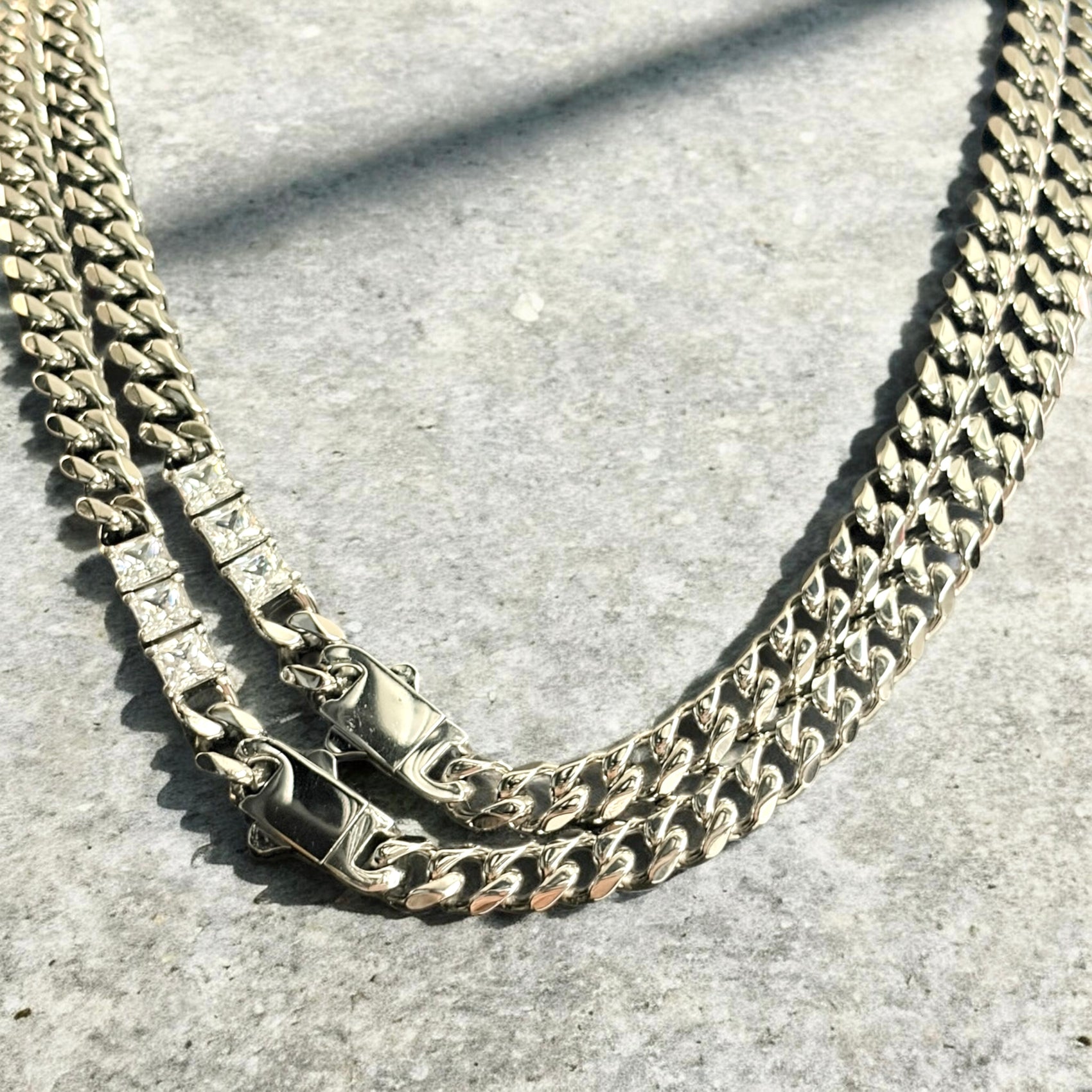 The Princess Collection - Waterproof Cuban Curb Chain Princess Cut 3 Zircon Diamond (Sold Separately)