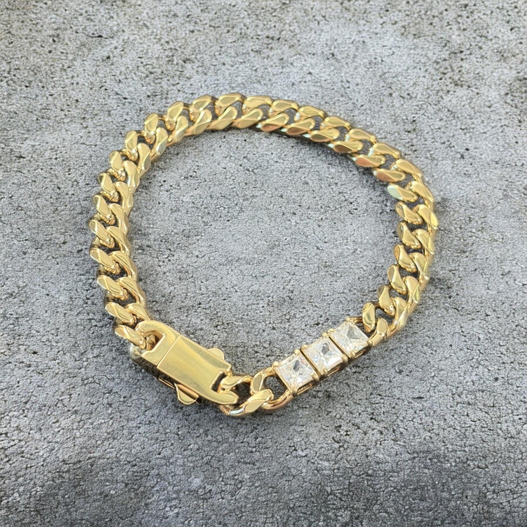 The Princess Collection - Waterproof Cuban Curb Chain Princess Cut 3 Zircon Diamond (Sold Separately)