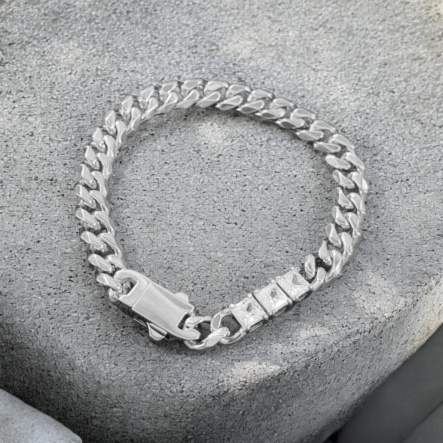 The Princess Collection - Waterproof Cuban Curb Chain Princess Cut 3 Zircon Diamond (Sold Separately)