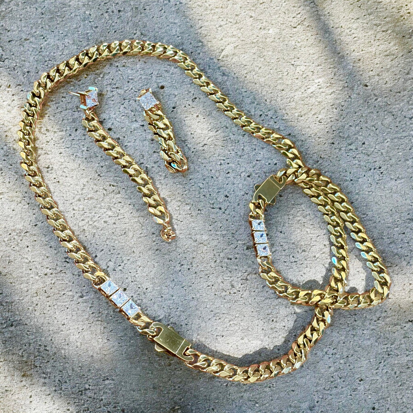 The Princess Collection - Waterproof Cuban Curb Chain Princess Cut 3 Zircon Diamond (Sold Separately)