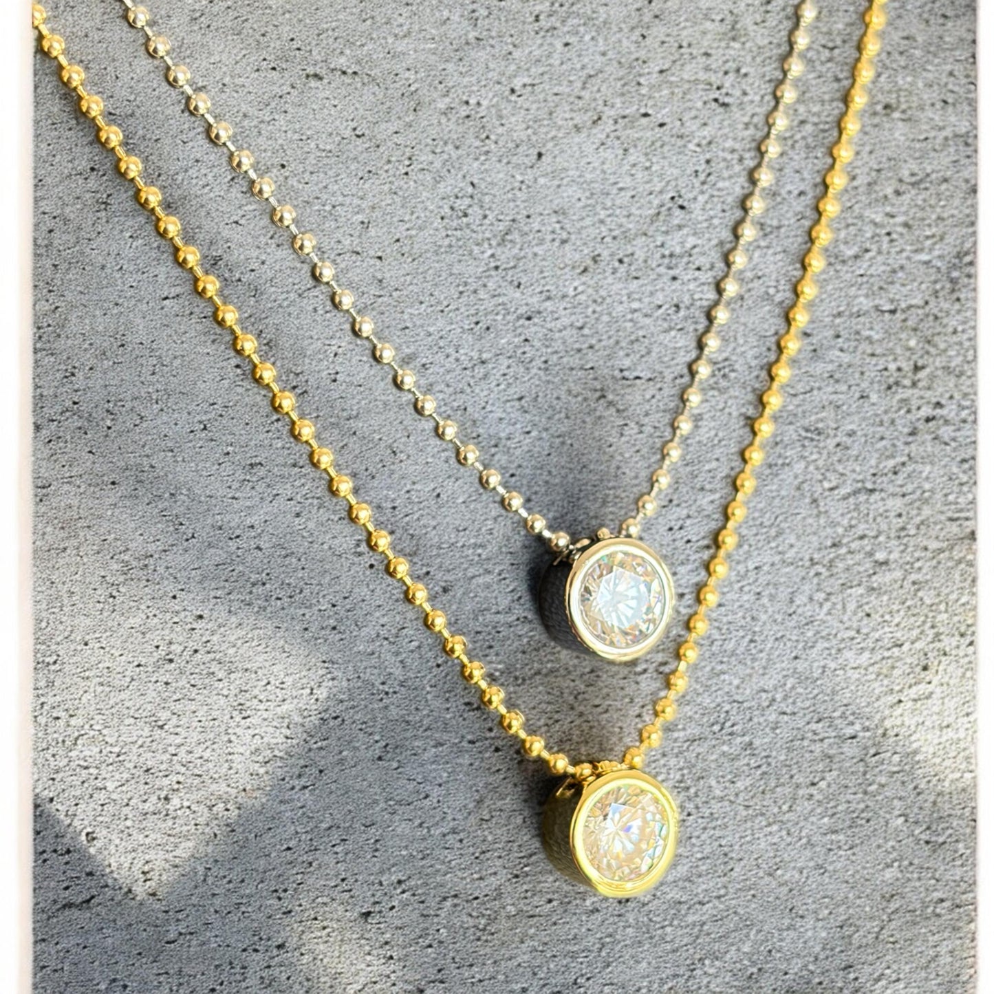Waterproof Simple Solitaire Bezel Set Drop Necklace