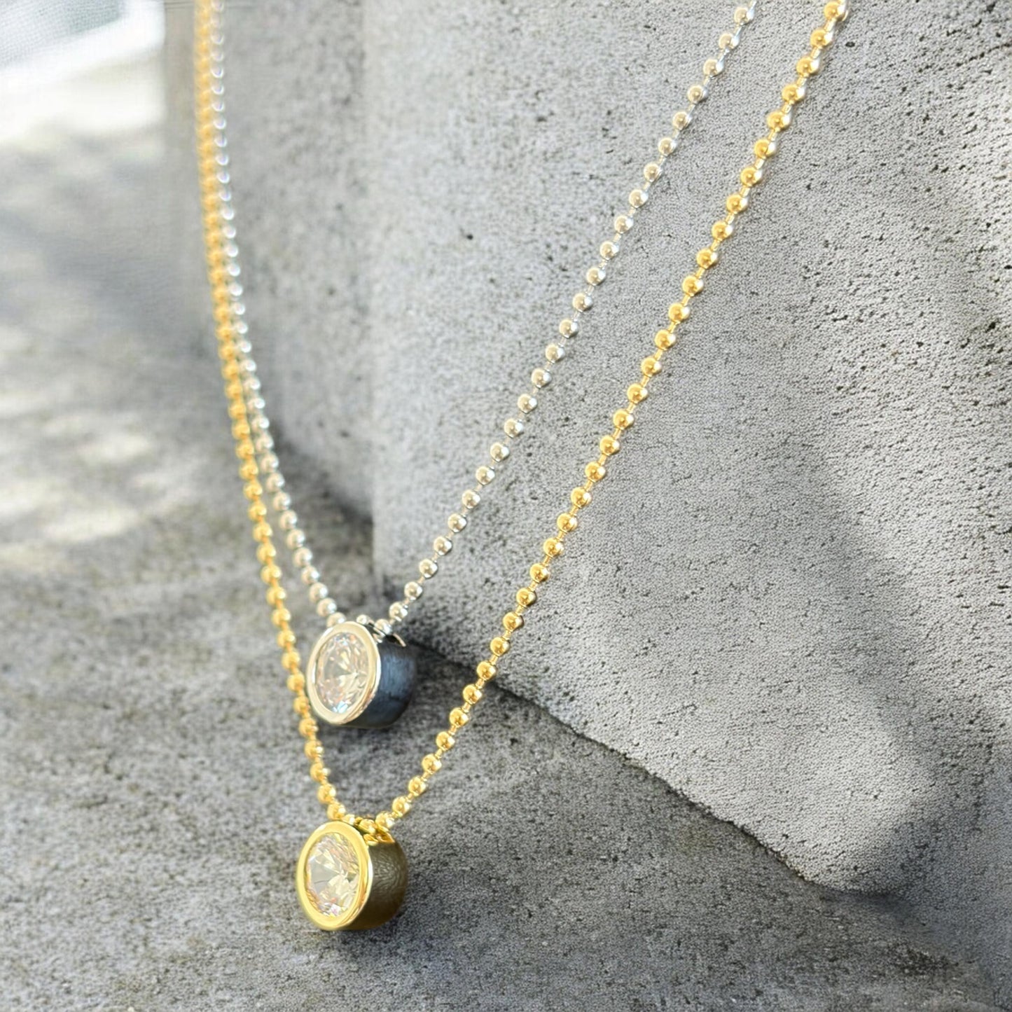 Waterproof Simple Solitaire Bezel Set Drop Necklace