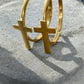 Waterproof Cross Hoop Earrings - 14K Gold or Polished PVD Plated Stainless Steel (Multiple Sizes)
