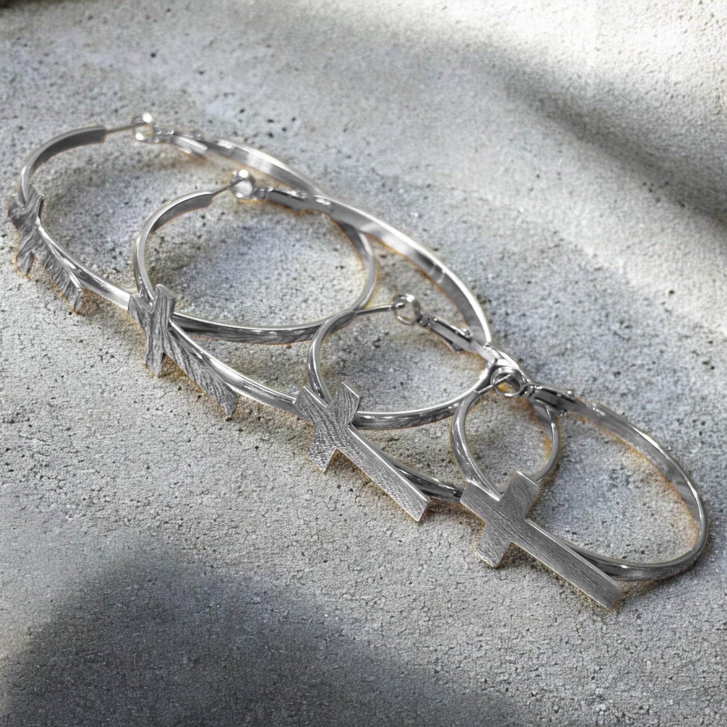 Waterproof Cross Hoop Earrings - 14K Gold or Polished PVD Plated Stainless Steel (Multiple Sizes)