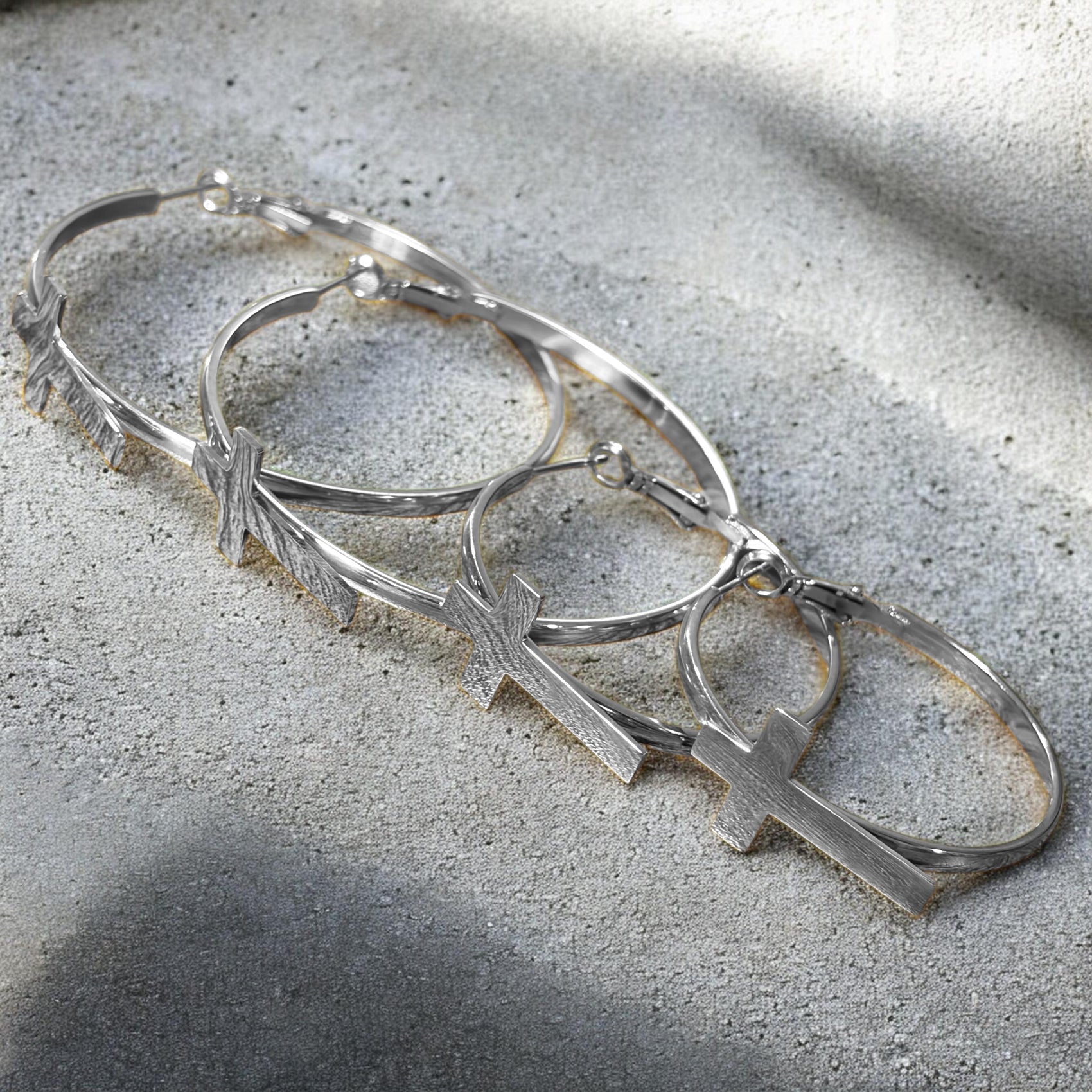 Waterproof Cross Hoop Earrings - 14K Gold or Polished PVD Plated Stainless Steel (Multiple Sizes)
