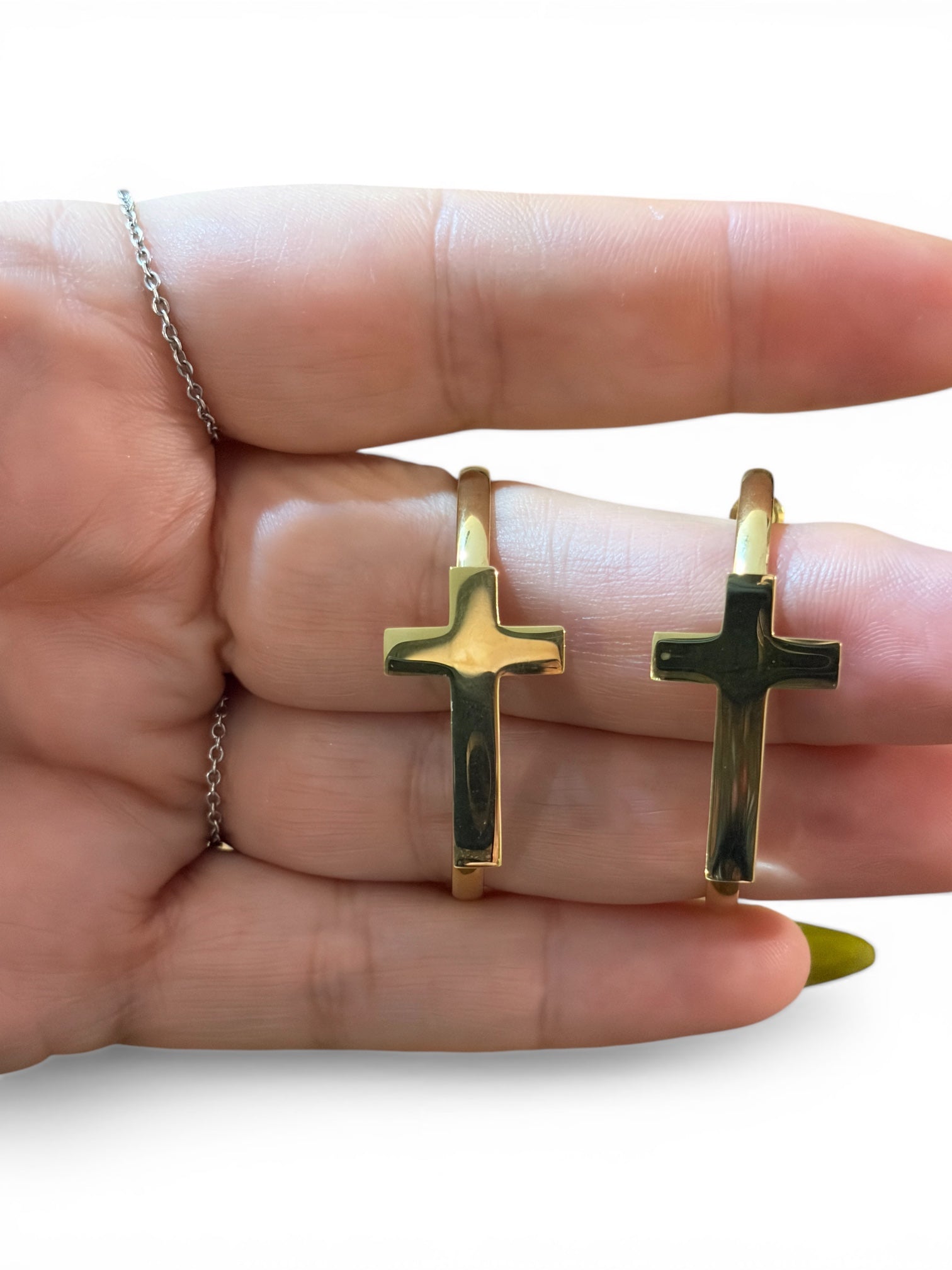 Waterproof Cross Hoop Earrings - 14K Gold or Polished PVD Plated Stainless Steel (Multiple Sizes)
