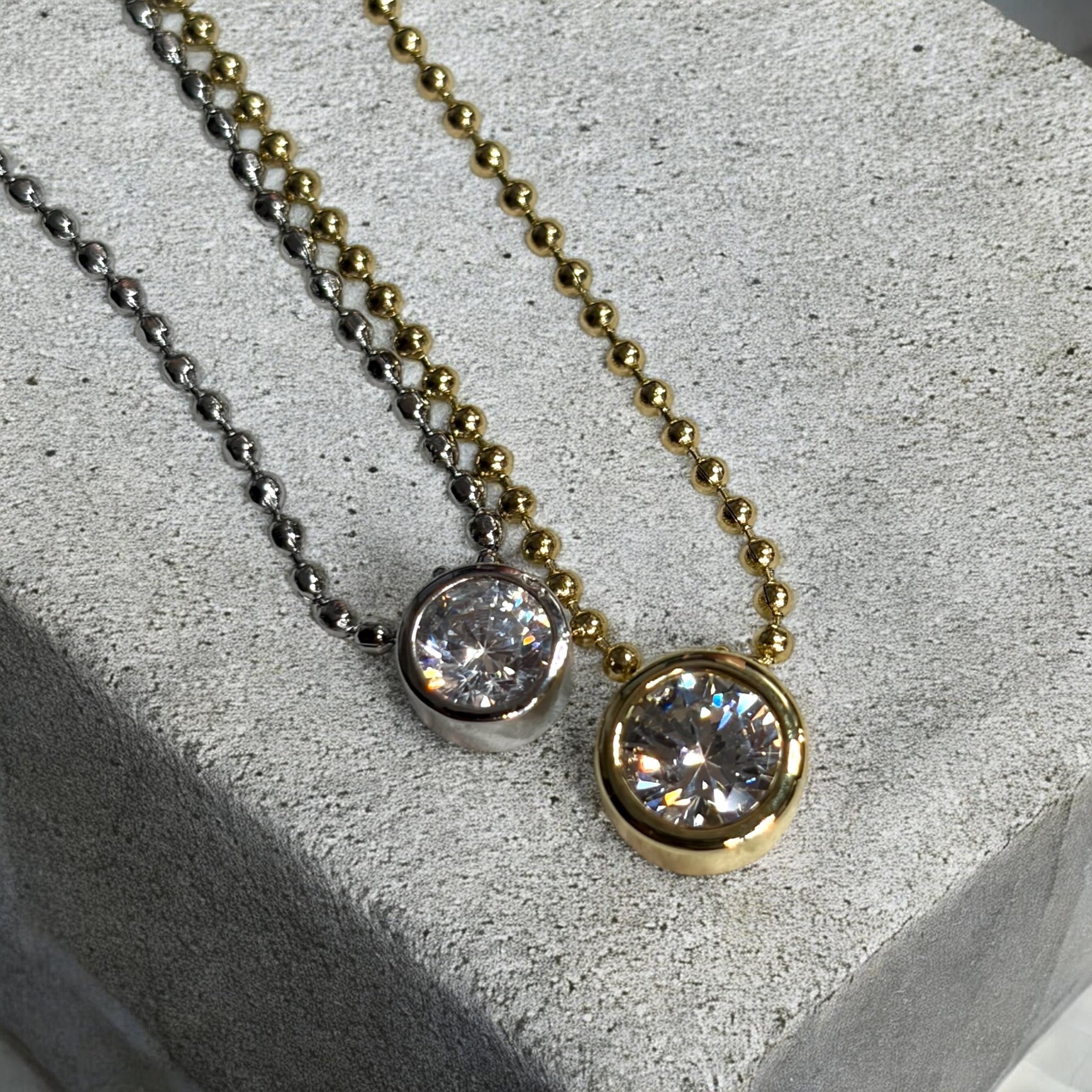 Waterproof Simple Solitaire Bezel Set Drop Necklace