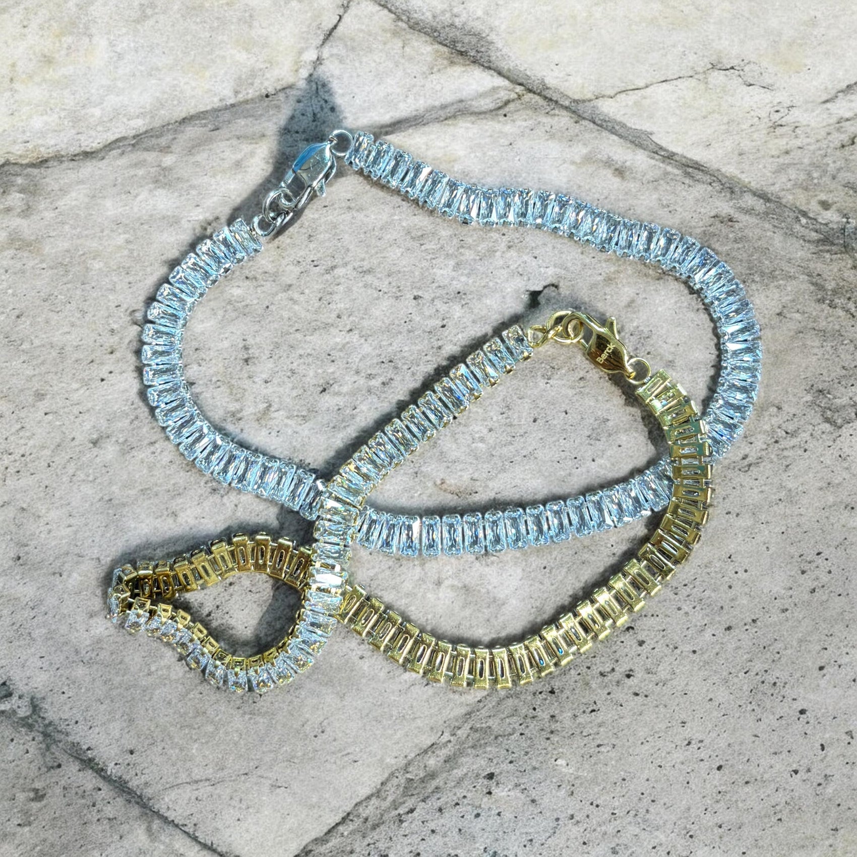 Waterproof Oblong Zircon Tennis Anklet or Bracelet Stainless Steel (Sold Separately)