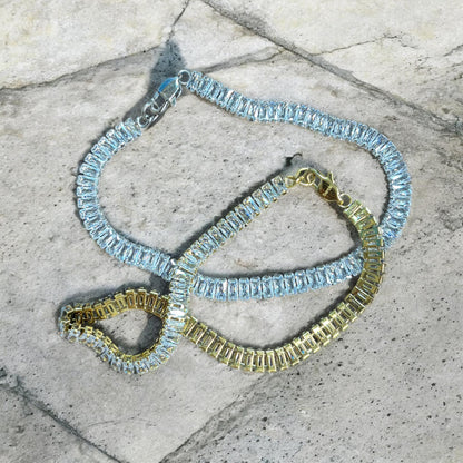 Waterproof Oblong Zircon Tennis Anklet or Bracelet Stainless Steel (Sold Separately)