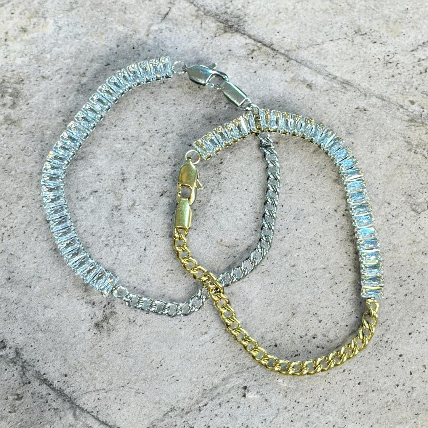 Waterproof Oblong Zircon Tennis Anklet or Bracelet Stainless Steel (Sold Separately)