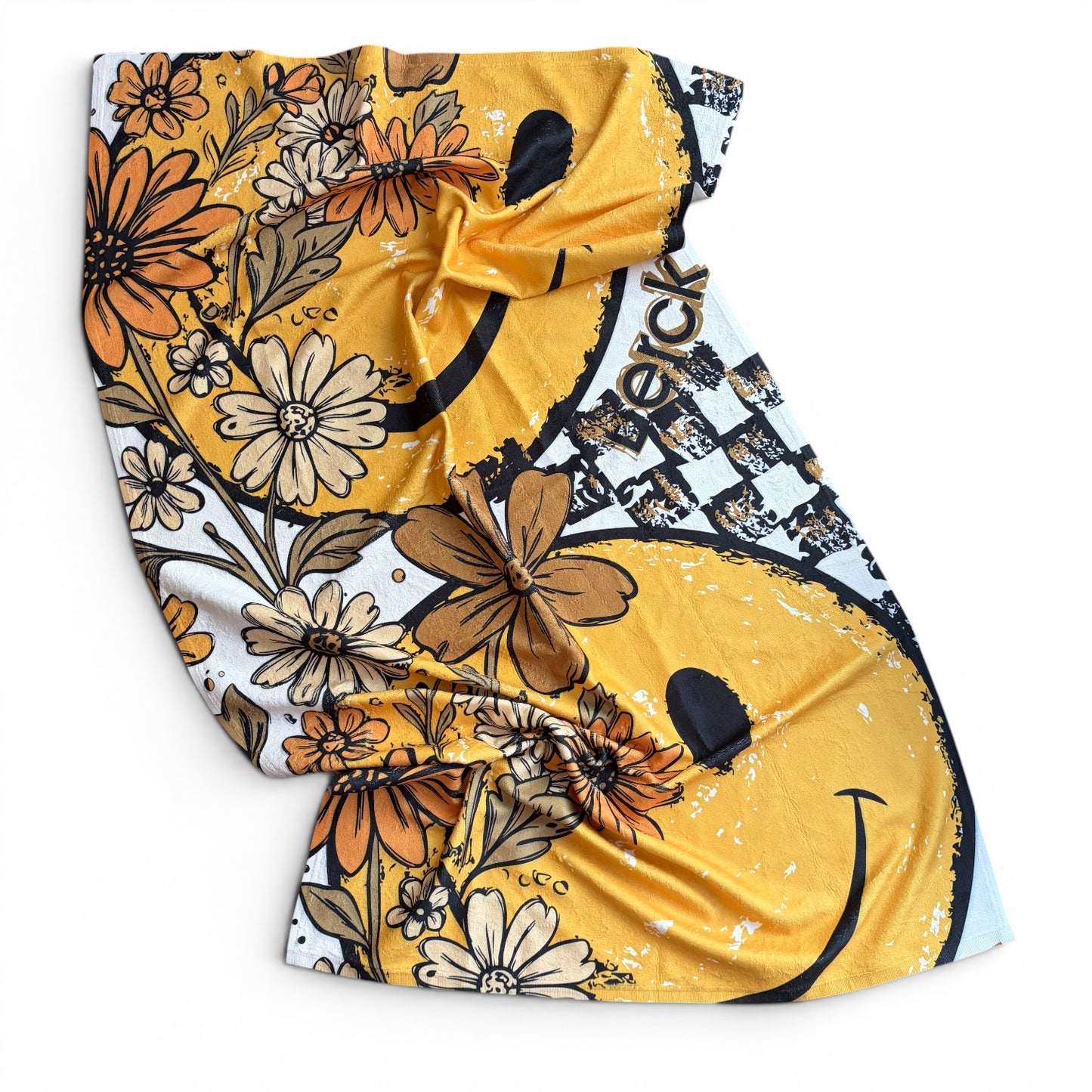LIMITED EDITION SMILES & FLOWERS - Microfiber Velour Terry Beach Towel