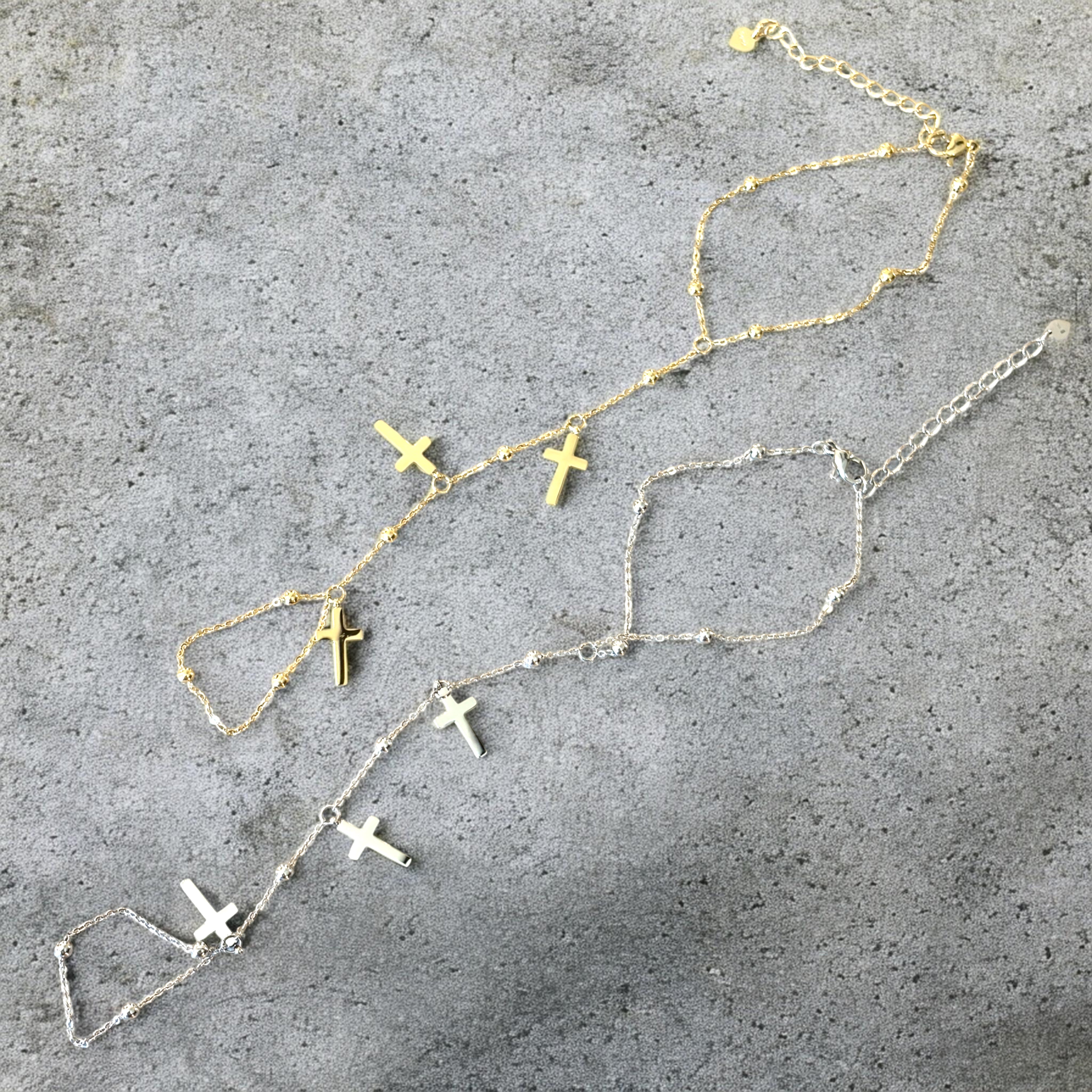 Waterproof Dainty Ball Cable Three Cross Hand Chain