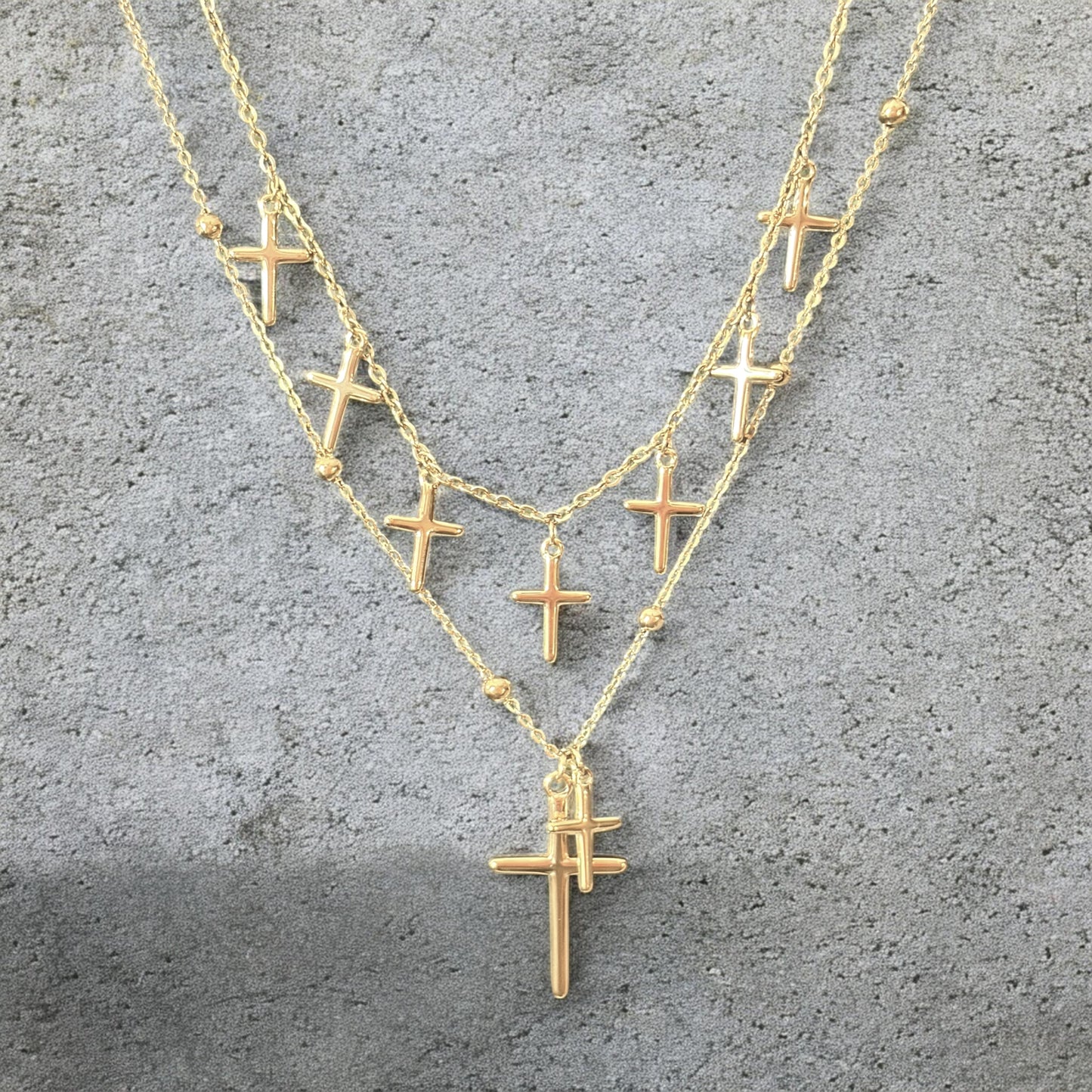 Waterproof Dainty Ball Cable Two Piece Multi Cross Pendant Necklace 16/18"