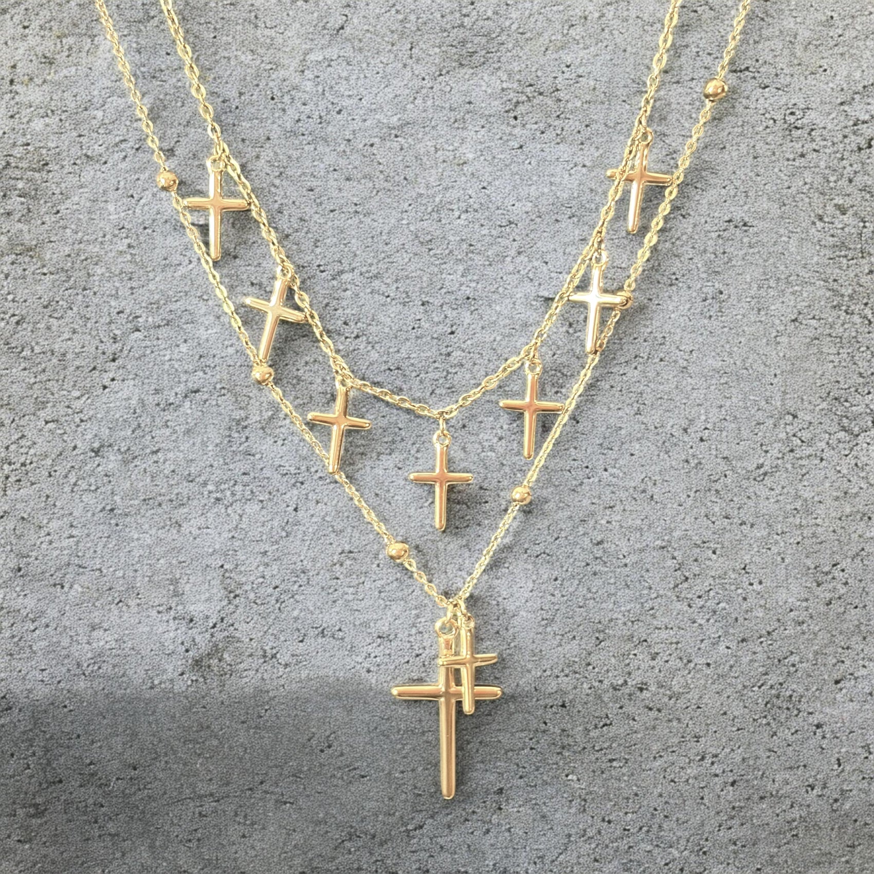 Waterproof Dainty Ball Cable Two Piece Multi Cross Pendant Necklace 16/18"