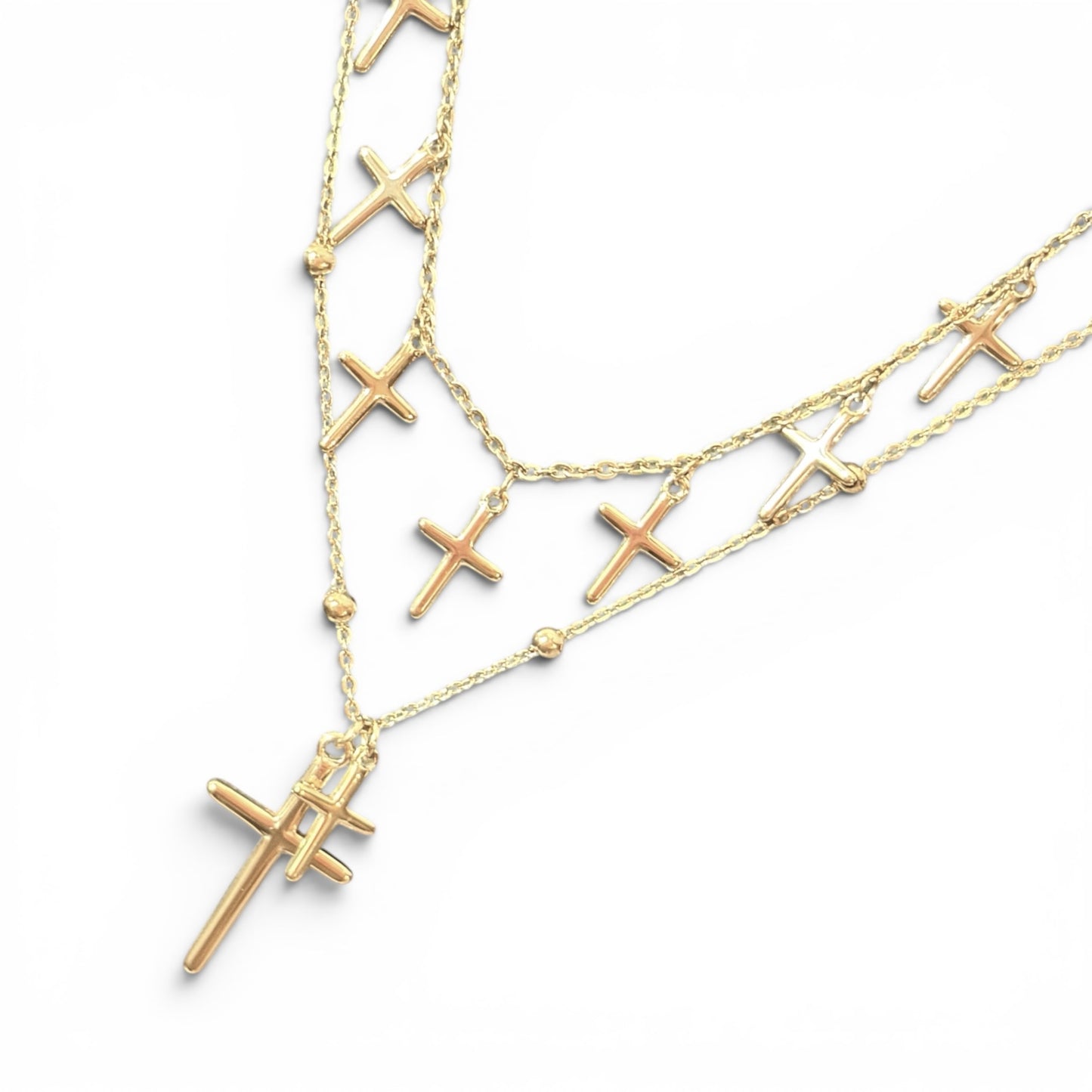 Waterproof Dainty Ball Cable Two Piece Multi Cross Pendant Necklace 16/18"