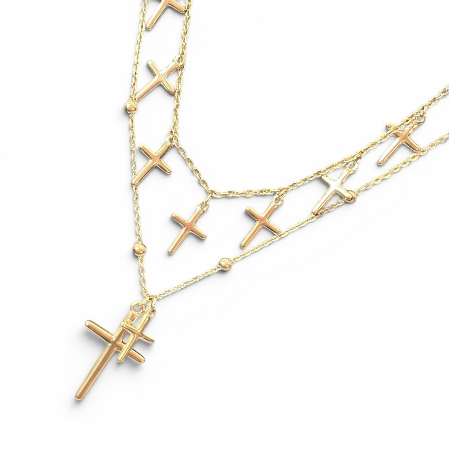 Waterproof Dainty Ball Cable Two Piece Multi Cross Pendant Necklace 16/18"