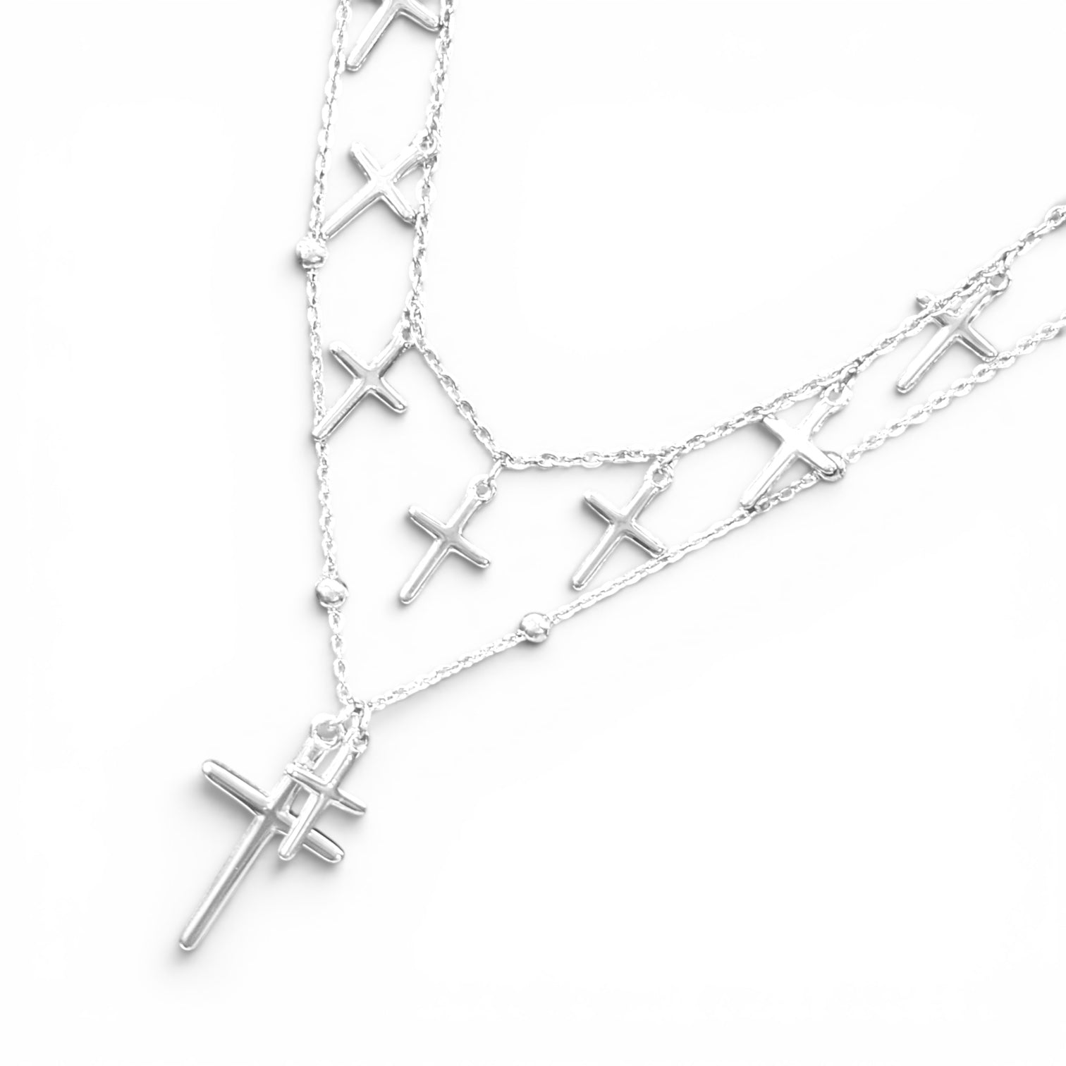 Waterproof Dainty Ball Cable Two Piece Multi Cross Pendant Necklace 16/18"