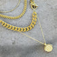 Waterproof Triple Chain Compass Necklace w/21" Chunky 10mm Cuban Curb Chain Option