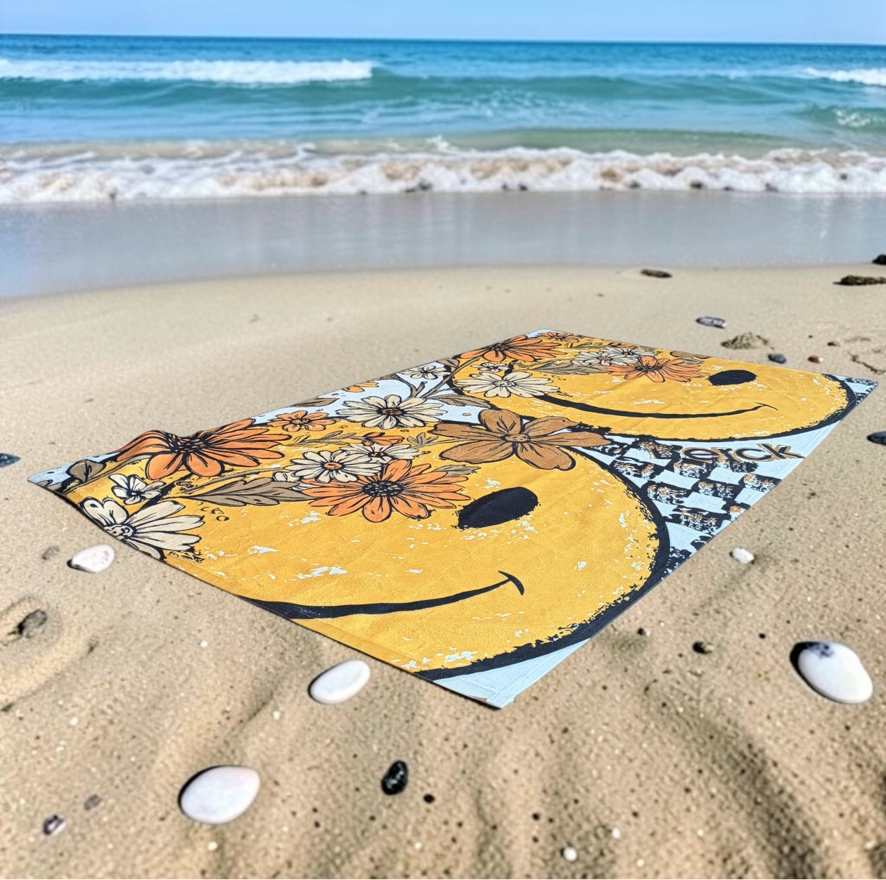 LIMITED EDITION SMILES & FLOWERS - Microfiber Velour Terry Beach Towel